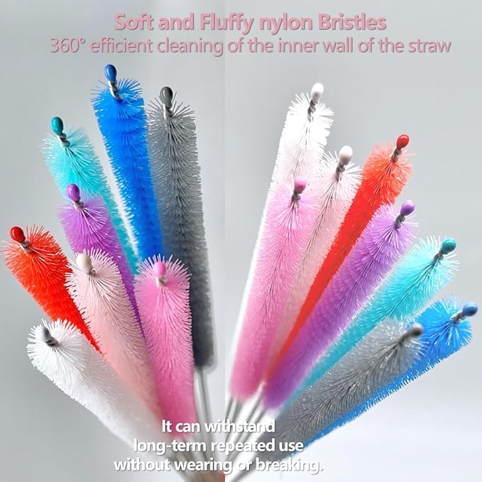 Straw cleaner brush straw brush for 40 oz stanley straw cleaner brush extra long 12 inch, Nylon Stainless steel small cleaning brush(8 colorful brush set)