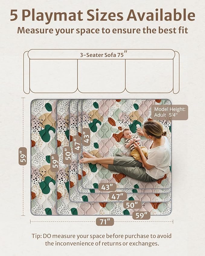 Blissful Diary Baby Play Mats for Floor, 59x59 Inch Thicker Foam Playmats for Babies and Toddlers, Soft Cushioning Baby Playpen Mat, Modern Abstract