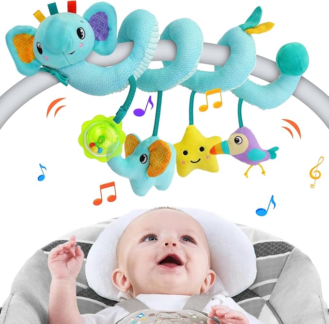 FPVERA Spiral Car Seat Activity Toy, Stroller Arch Baby Crib Hanging Toy with Rattle, Squeaky, Ringing Bell for Bassinet, Stroller, Crib for Infant Newborn Boy Girl Ages 0-12 Months