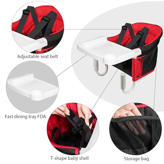 Fast Hook On Chair with Dining Tray, Fold-Flat Storage and Tight Fixing Clip Child Chair for Baby, Safe and High Load Design for Home and Travel