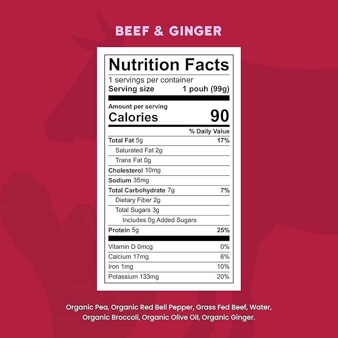 Serenity Kids 6+ Months Beef & Ginger Baby Food Puree Pouches - Grass Fed Beef & Organic Peas, Bell Pepper & Broccoli - No Added Sugar & BPA-Free Pouches - 3.5 Oz, 6 Pack