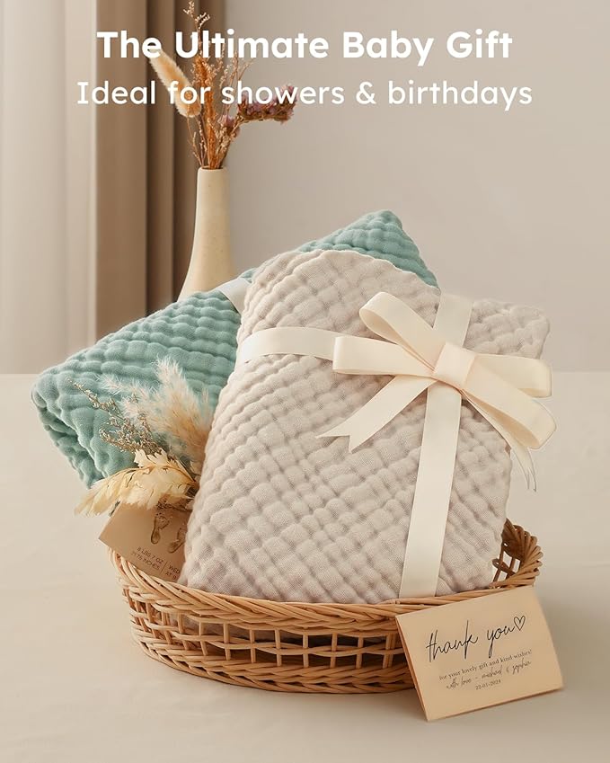 Yoofoss Hooded Baby Towels for Newborn 2 Pack 100% Muslin Organic Cotton Baby Bath Towel with Hood for Babies, Infant, Toddler and Kids, 37.5“x37.5“, Soft and Absorbent Newborn Essential,Apricot&Green