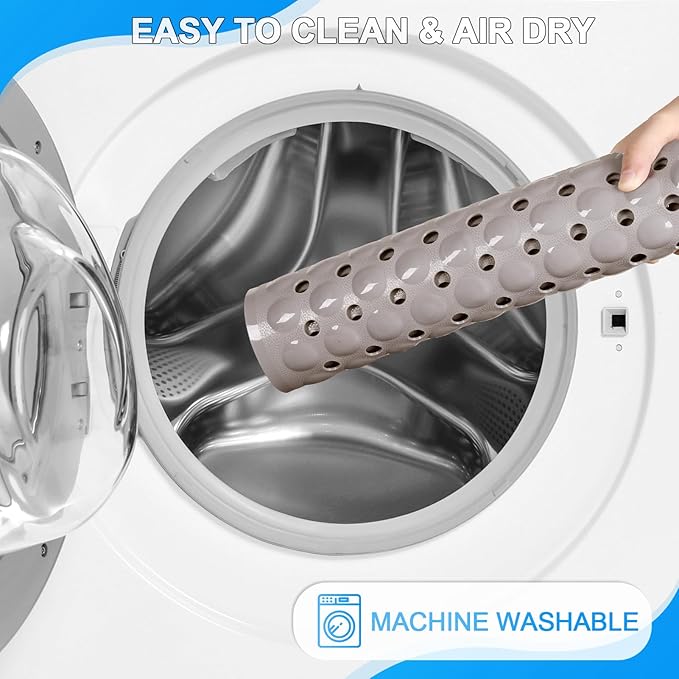 Linoows Bathtub and Shower Mats, 40x16 Inch Extra Large Non Slip Soft Bath Tub Mat with Suction Cups and Drain Holes for Bathroom Floor and Keep Tubs Clean, Machine Washable, Tan