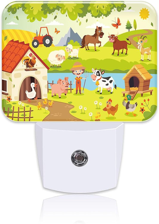 Cartoon Farm Life Night Light for Kids, Farm Animals LED Night Light Plug into Wall with Dusk to Dawn Sensor for Girls Boys Women Men Bedroom, Hallway, Kitchen, Bathroom, Stairs Decor