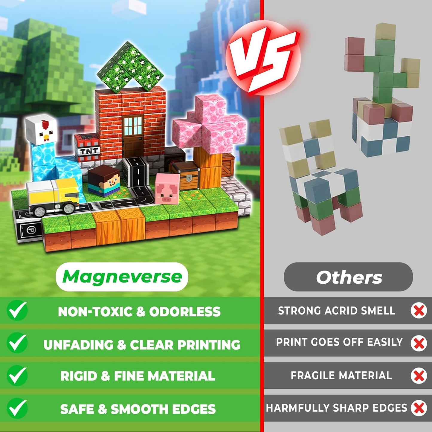 100 PCS 0.8in Magnetic Blocks - Magnet Toys & Magnetic Building Blocks Cubes, Stacking Magnets, STEM Toys for School Acitivities, Birthday Gifts for Boys Age 3+ Years Old (Theme: Forests)