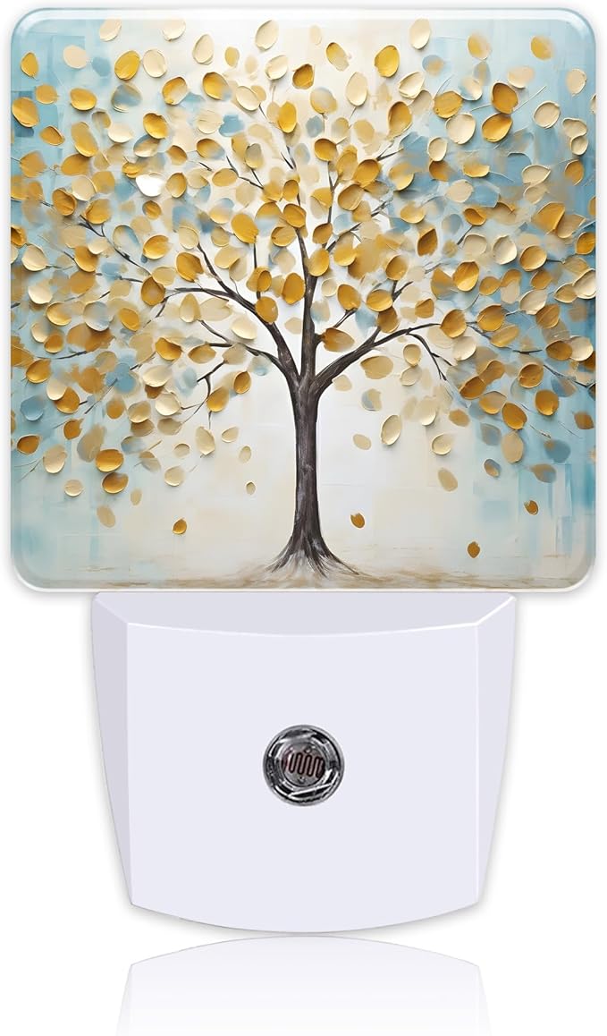 Plug in Night Lights Golden Tree Of Life Oil Painting Nightlight Plug Into Wall Dusk to Dawn Sensor LED Night Light for Kid Girls Boys Women Room Decor,Hallway,Kitchen,Bathroom,Nursery,Stairs