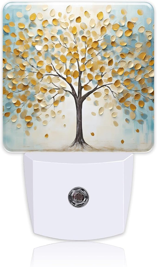 Plug in Night Lights Golden Tree Of Life Oil Painting Nightlight Plug Into Wall Dusk to Dawn Sensor LED Night Light for Kid Girls Boys Women Room Decor,Hallway,Kitchen,Bathroom,Nursery,Stairs