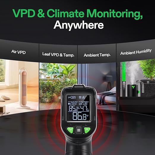 VIVOSUN VPD Thermometer, Handheld Environmental Monitor, Precision Infrared Laser Thermometer Gun with Adjustable Emissivity, Leaf VPD and Temperature Monitoring for Plants, Grow Tents, HVAC