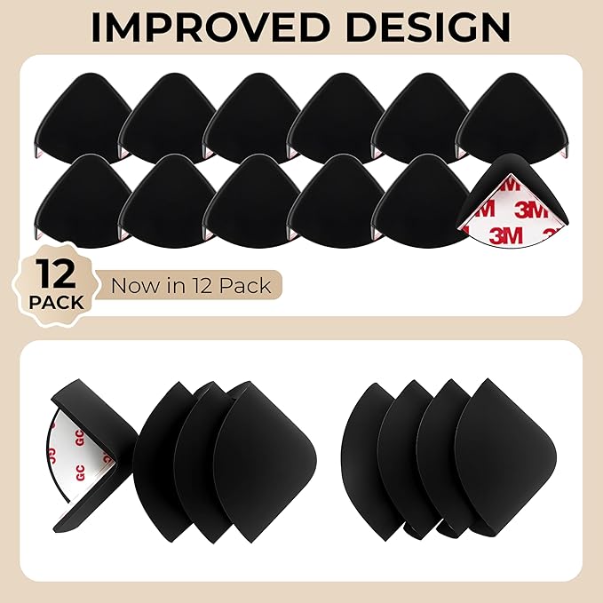Baby Proofing Corner Protector Baby 12 Pack Black – Food Grade Silicone Table Corner Protectors – L Shaped Furniture Edge Guards with Strong 3M Adhesive – Safe Non Choking Size for Kids and Toddlers