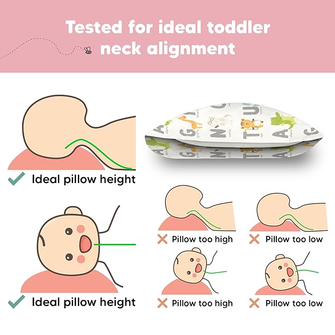 Toddler Pillow with Pillowcase - 13x18 My Little Dreamy Kids Travel Bed Pillows for Sleeping, Organic Cotton Small Pillowcase, Soft & Breathable, Machine Washable, Toddlers 2-5 Years Old (KeaABC)