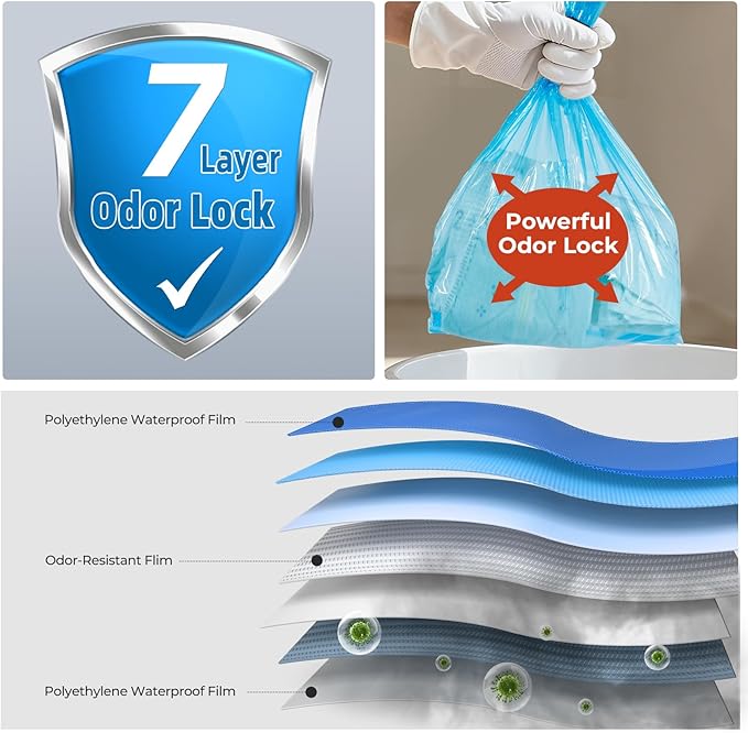 Odor Sealing Disposable Diaper Bags with Tie Handle, 200 count, Large Capacity, Unscented & Durable Diaper Trash Bags for Home & Baby Travel Use (Color:Blue)