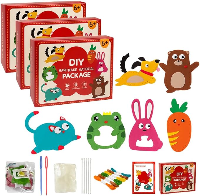 TwiggleStuff Sewing Kits for Kids, Doll Sewing Toys, 6Pcs Easy DIY Sewing Kit for Girls and Boys (3 Sets)