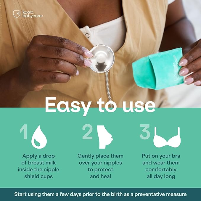 Koala Babycare The Original Silver Nursing Cups - Nipple Shields for Breastfeeding Newborn - Breastfeeding Essentials - Protect and Soothe - Tri-Laminate Silver - Standard Size