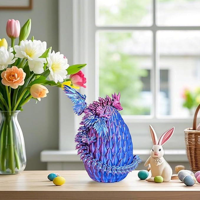 3D Printed Dragon Eggs with Articulated Fly Dragon Inside, Collectible Figurines Fidget Toy for Adults Kids Birthday Easter Christmas White Elephant Gifts for Friends Colleagues(Purple, M size)