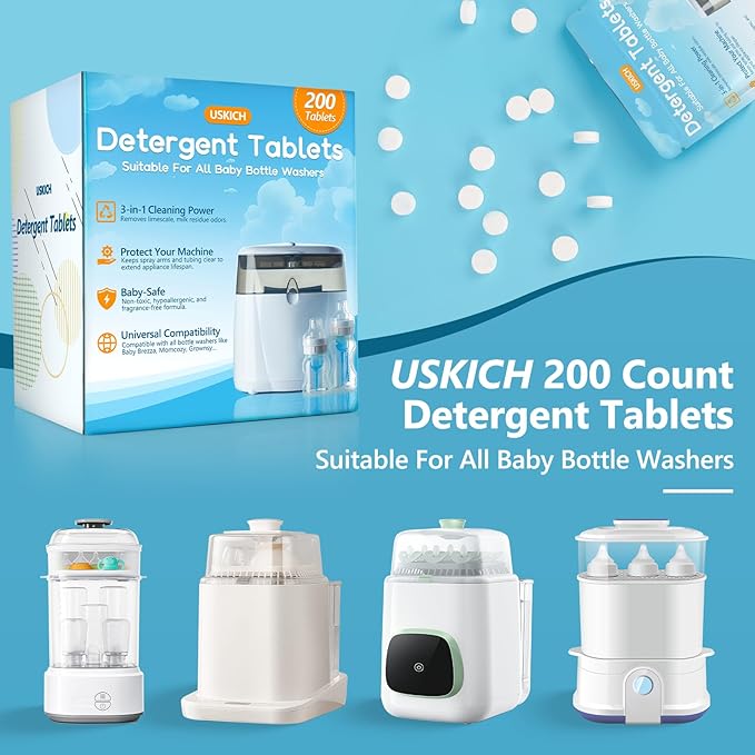 200Pcs Detergent Washing Tablets for Momcozy,Deep Cleaning Baby Brezza Bottle Washer,Compatible with All Brands Baby Bottle Washers