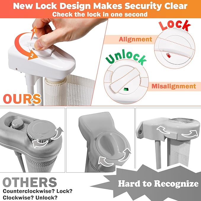 Retractable Baby Gates Dog Gate - 200" Extra Wide Expandable Child Safety Gate, 37" Tall Toddler Pet Mesh Gate with Reinforced Strips for Doorways, Stairs, Hallways, Outdoor & Indoor Large Openings