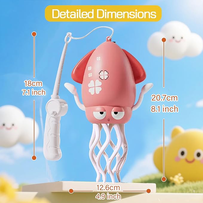 Dancing Octopus Toy Magic Electric Playful Tummy Time Toy, Auto Evasion Crawling Dancing Octopus with Fishing Rod for Baby Toddlers for 3 4 5 6 Year Old Kids Boy Girl Birthday Gifts (Pink)