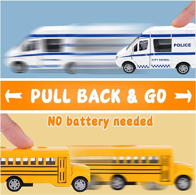 KIDAMI Die-cast Metal Toy Cars Set of 5, Openable Doors, Pull Back Car, Gift Pack for Kids (Official Car)