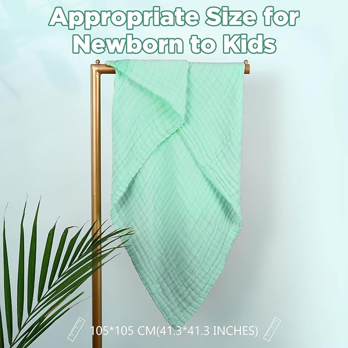 MUKIN Baby Bath Towels, Super Soft Cotton Receiving Blanket for Baby's Delicate Skin,2Pack Swaddle Blanket for Newborns Toddlers Boy Girl,Baby Registry as Shower (White+Green)
