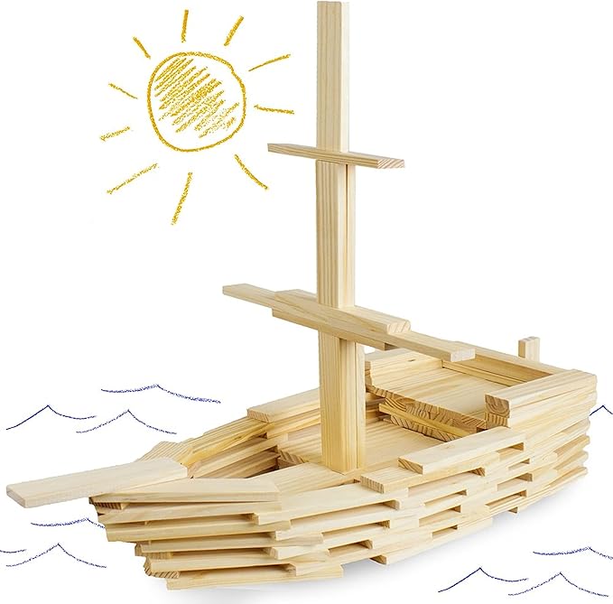 Imagination Generation Constructables! Pine Wood Building Planks, 150 Pieces - Educational Tinker Toys for Kids & Teens - STEM Stacking Blocks for Boys & Girls - Wooden Playset for Learning