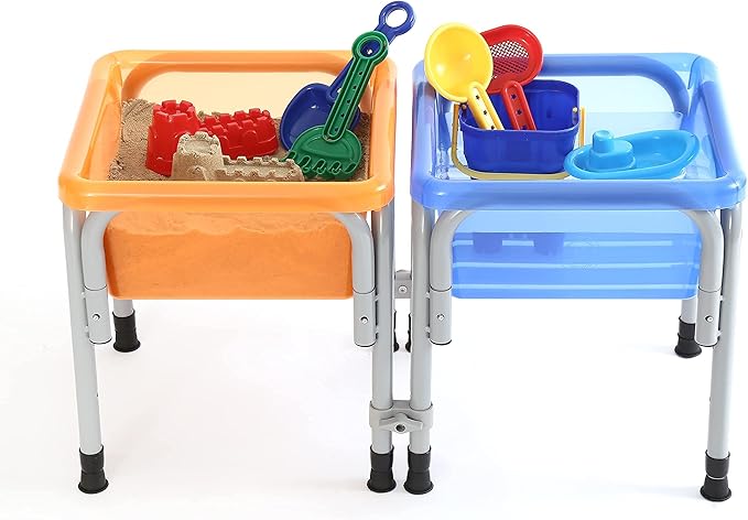 Special Supplies Sensory Activity Table for Kids and Toddlers -with Plastic Buckets and Beach Toys for Interactive Learning - Water, Sand, and STEM Play (Two Buckets - Orange + Blue)