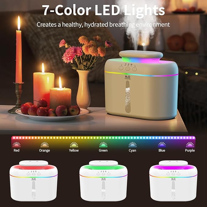 2L humidifiers for bedroom Large Room Home Ultra-Quiet 28 dB Quiet Supersized Cool Mist Air Humidifier for Baby Nursery，Dual Nozzie，Easy to Clean & Fill, 7 Color NightLight