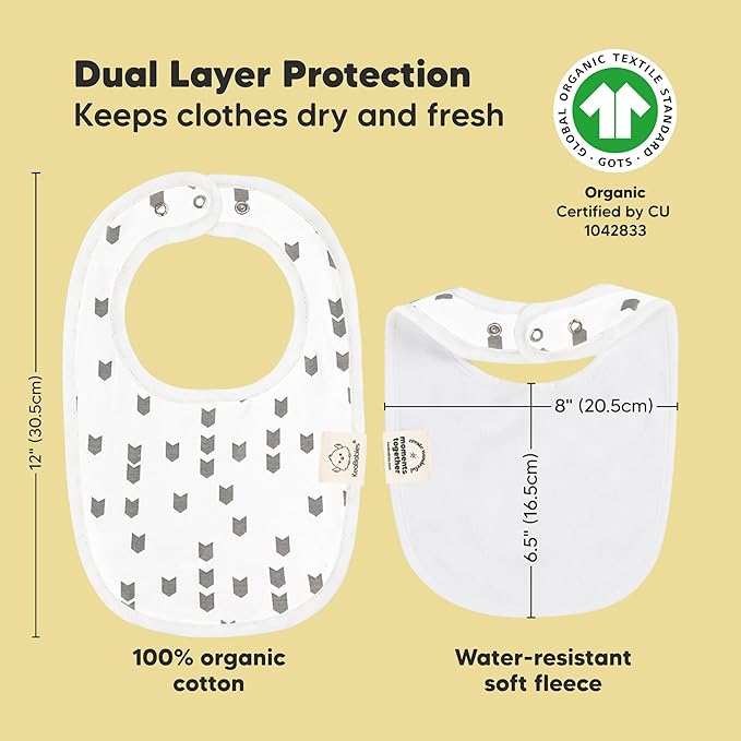 8-Pack Organic Baby Bibs for Boys, Girls - Soft Cotton Drooling and Teething Bibs for Baby Girl & Boy, Extra Absorbent, Easy To Clean & Put On for Toddler, Newborn, Infant 0-24 Months(Grayscale)