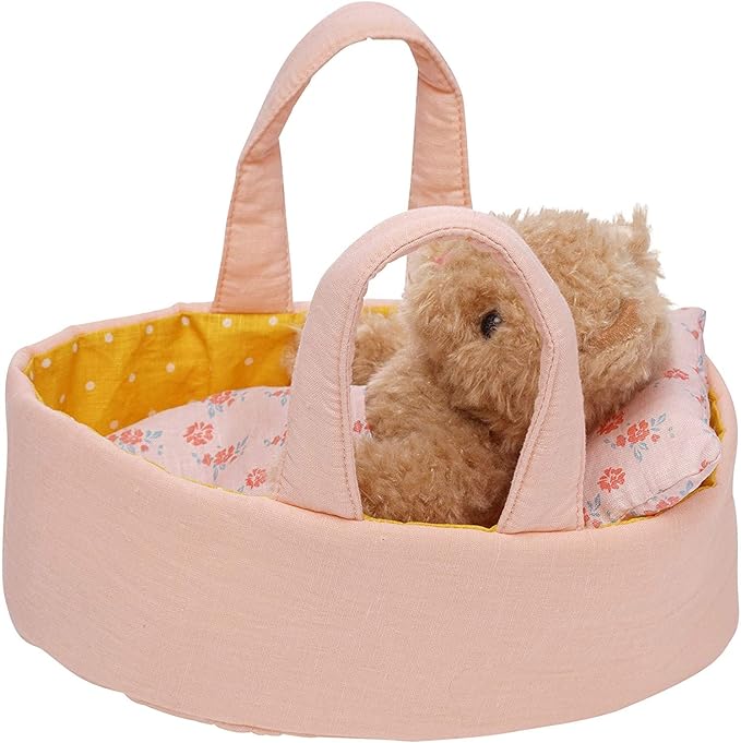Manhattan Toy Moppettes Bea Bear Stuffed Animal Nurturing Playset with Bear Plush Toy, Fabric Bassinet, Blanket & Pillow