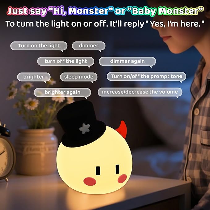Monster Night Light for Kids, 8-Color Modes & Voice Controlled Light Lamps, Cute Soft Touch Silicone Portable Rechargeable Touch Nightlight for Breastfeeding, Bedroom Decor, Boys and Gifts for Girls