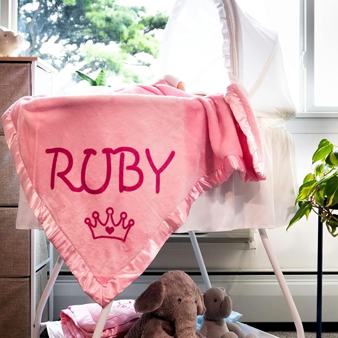 Custom Catch Personalized Princess Baby Blanket for Girl - Newborn or Infant Name Gift - Pink or Blue (1 Text Line)