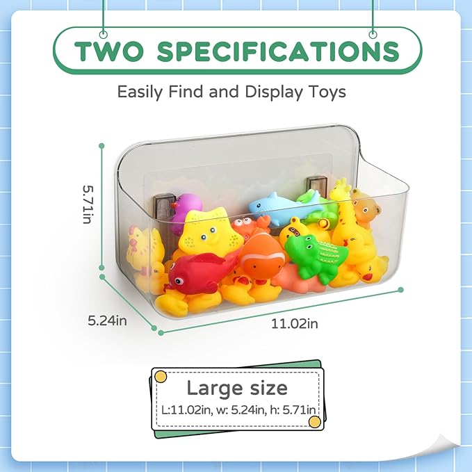 Bath Toy Storage Holder for Bathtub 1pcs, Large Capacity Clear Bath Toy Holder,Staple Free Sticky Bath Toy Organizer,Suitable for Bathroom Toy Organisation and Storage