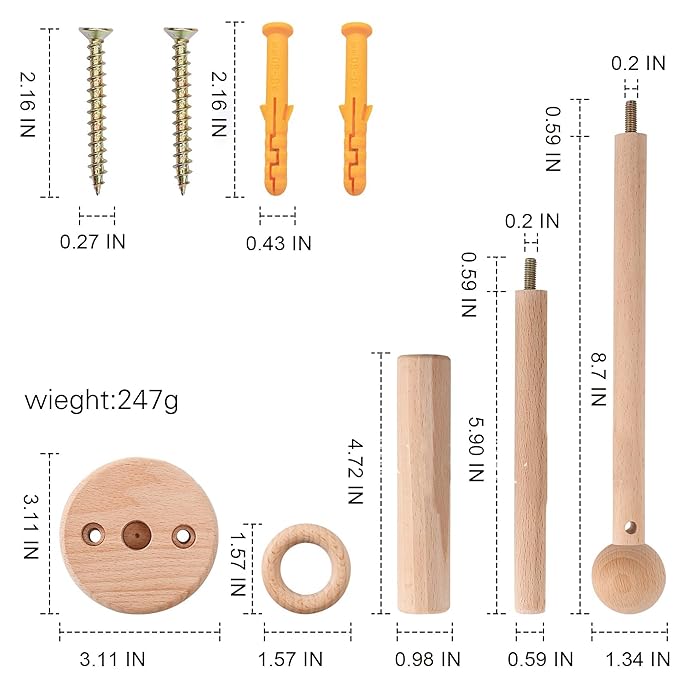 Wall Mounted Baby Arm for Crib, Sturdy Natural Wood Wall Holder, Baby Safe Wooedn Hanger for Crib, Baby Room Nursery Wall Decor, Newborn Gift Idea for Crib Toys Hanging Arm Wall Mounted