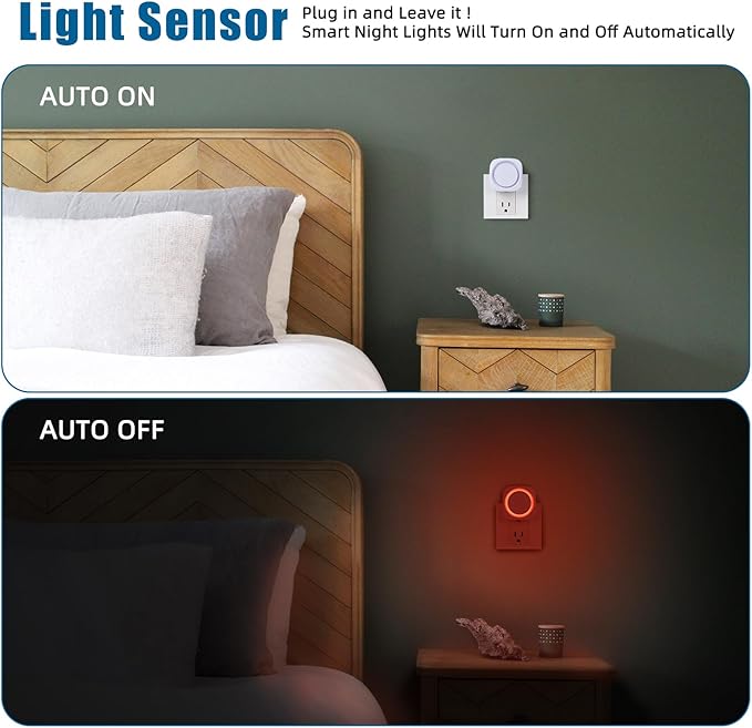 Red Night Lights Plug into Wall, 4 Packs Dimmable Night Light with Dust to Dawn Sensor, Automatically Turn on and Off, Gentle Glow Nightlight for Bathroom,Bedroom,Stairs,Kitchen,Hallway, Red