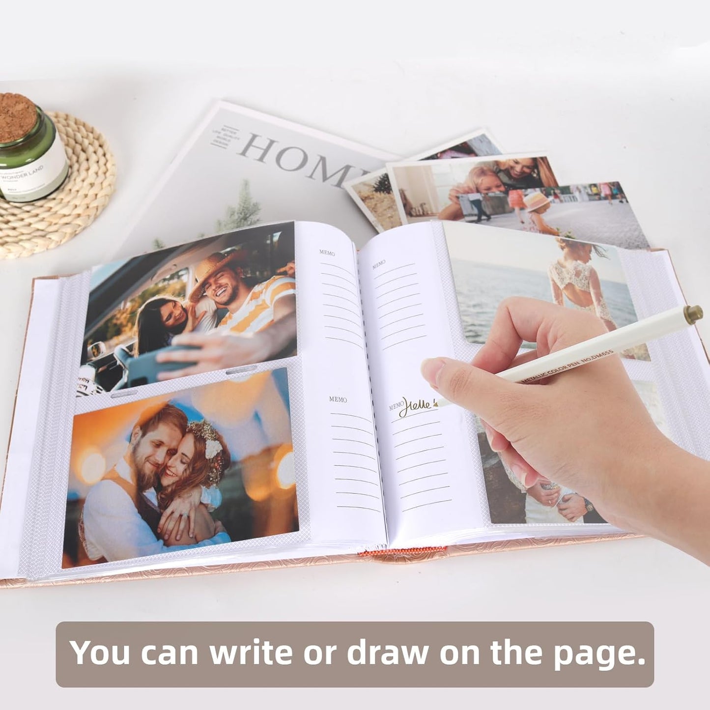 RECUTMS Photo Album 4x6 200 Photos with Writing Space Photo Book,Leather Cover Picture Album with Memo Areas for Wedding Anniversary Family Baby Couple Valentines Graduation Travel (Yellow)