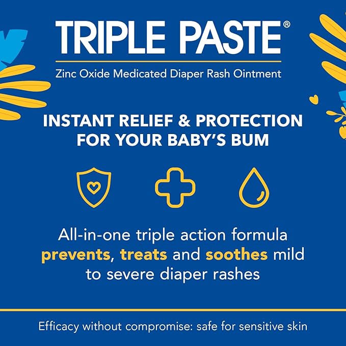 Triple Paste Diaper Rash Cream for Baby - 8 Oz Tub – Zinc Oxide Ointment Treats, Soothes and Prevents Diaper Rash - Pediatrician-Recommended Hypoallergenic Formula for Daily & Overnight Protection
