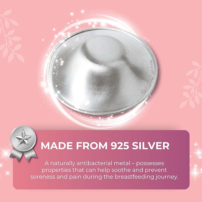 SILVERETTE® The Original Silver Nursing Cups, Nipple Covers for Breastfeeding Essentials, Pure 925 Silver Nipple Shields for Breastfeeding Newborn, Lightweight Nursing Cups, XL Size