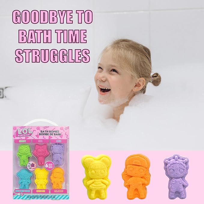 L.O.L. Surprise! 6 Piece Bath Bombs for Kids, Bubble Gum Scented, Bath Toys for Kids, Ages 3+, by Townley Girl