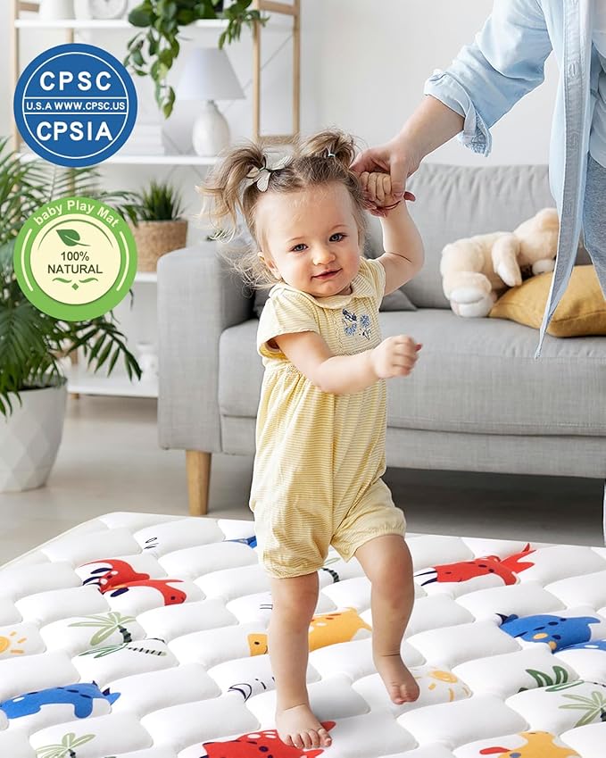 Odorless Premium Foam Baby Play Mat, Soft Microfiber Fabric Crawling Mat for Floor- Comfortable and Hypoallergenic, Non-Slip Cushioned Floor Playpen mat for Infants,Babies,Toddlers