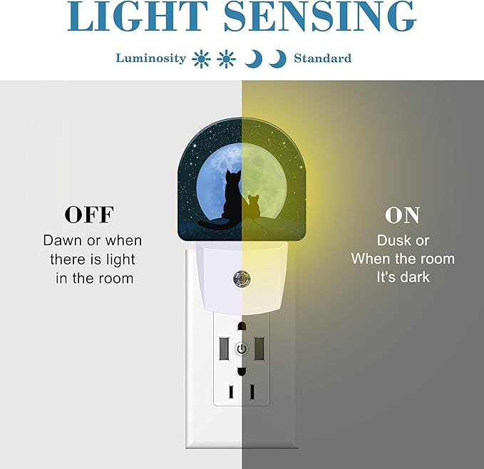 Plug in Night Lights Cat and Mouse Looking Moon Nightlight Plug Into Wall Dusk to Dawn Sensor LED Night Light for Kid Girls Boys Women Room Decor, Hallway, Kitchen, Bathroom, Nursery, Stairs