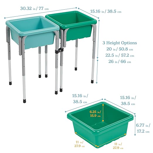 ECR4Kids 2-Station Sand and Water Adjustable Play Table, Sensory Bins, Seafoam/Emerald