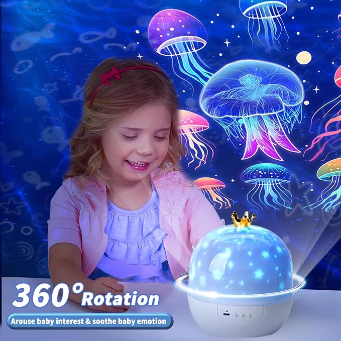 21 Sets of Films Ocean Night Light Projector, Kids Projector for Bedroom，Stars Projector for Ceiling, 360 Degree Rotation Jellyfish Kids Night Light for Decorating Birthdays,Christmas Gifts