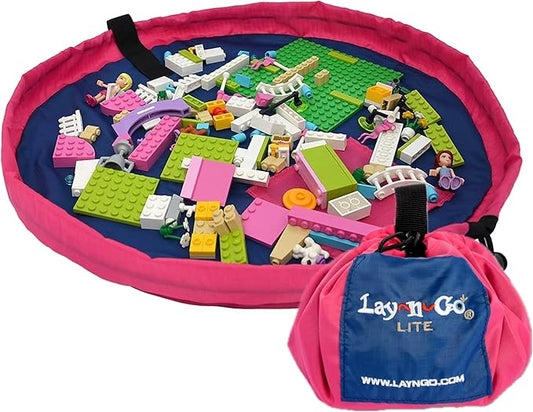 Lay-n-Go 2-in-1 Small Portable Drawstring Toys Storage Organizer and Play Mat for Room and Travel, Made for Kids and Toddlers with a Durable Patented Design