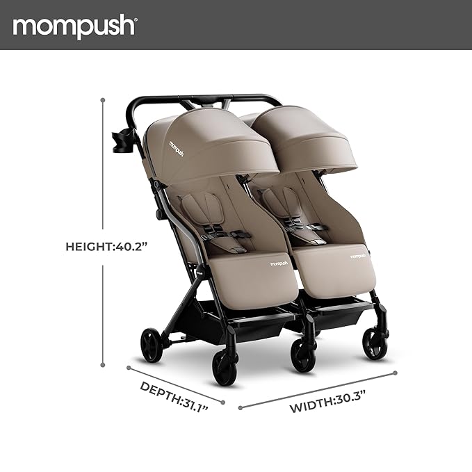 Mompush Lithe Double Stroller, Lightweight Side by Side Stroller for Newborn and Toddler, Easy Fold, Spacious Seats with Recline, UPF50+ Canopy
