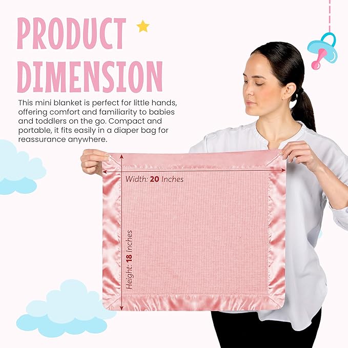 Thermal Waffle Knit Baby Blanket - Soft Breathable Mini Blanket for Newborns and Infants - Toddler Blankey for Strollers, Travel, Naptime, Nursery and More - 18" x 20" (Pink, Satin Trim)