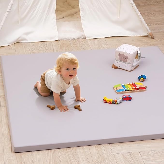 INNO STAGE Baby Play Mat 50x50 Inches, 1-Inch Thick Foam Play Mat for Babies & Kids – Extra Soft & Durable Padded Baby Mat for Floor, Non-Slip Crawling Mat for Playpen, Tummy Time, Yoga & Playroom