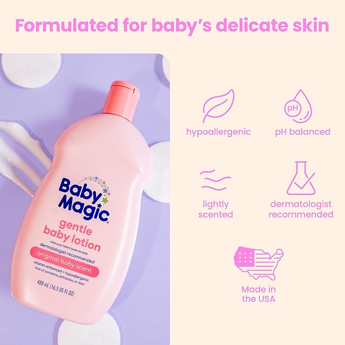 Baby Magic Gentle Baby Lotion | 16.5 Fl Oz (Pack of 6) | Vitamins & Aloe, Pink (705544), Original Baby Scent