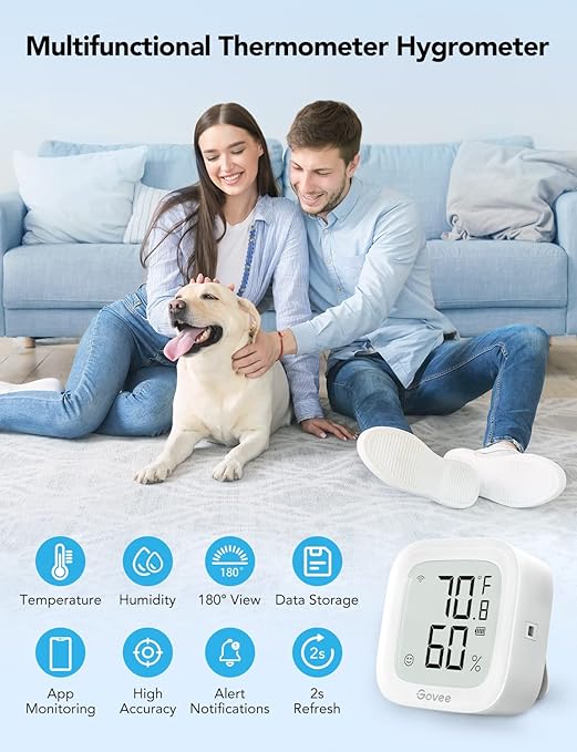 Govee WiFi Thermometer Hygrometer 2Pack H5103, Indoor Temperature Humidity Sensor with Electronic Ink Display, App Notification Alert, Free Data Storage Export, Digital Remote Monitor for Bedroom