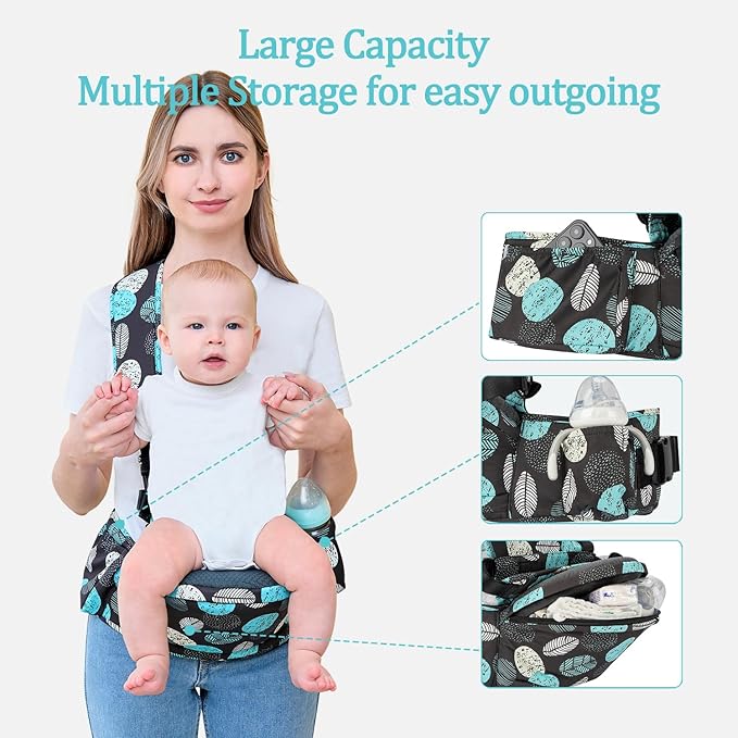 Baby Hip Seat Carrier Baby Waist Stool for Child Infant Toddler with Adjustable Strap Buckle Pocket Soft Inner Huge Storage,Black
