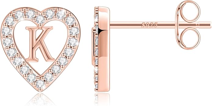Anoup Christmas Gifts for Grandkids Girls Earrings - S925 Sterling Silver Post CZ Hypoallergenic Stud Heart Initial Earrings for Women Kids Jewelry Stocking Stuffers for Teen Girls Birthday Gifts