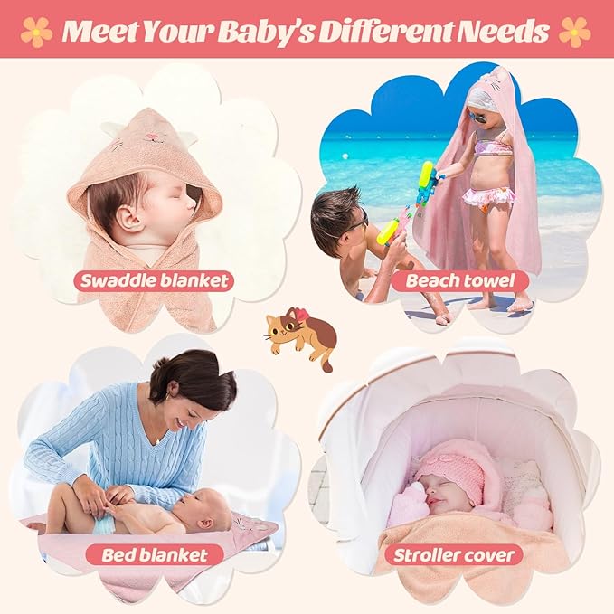 12 PCS Hooded Baby Towels, Soft Baby Towels, Absorbent Baby Bath Towels, 3 PCS Baby Towels, and 9 PCS Baby Washcloths for Newborns, Toddlers, and Kids, 32x32 in Baby Towels with Hood for Boy and Girl